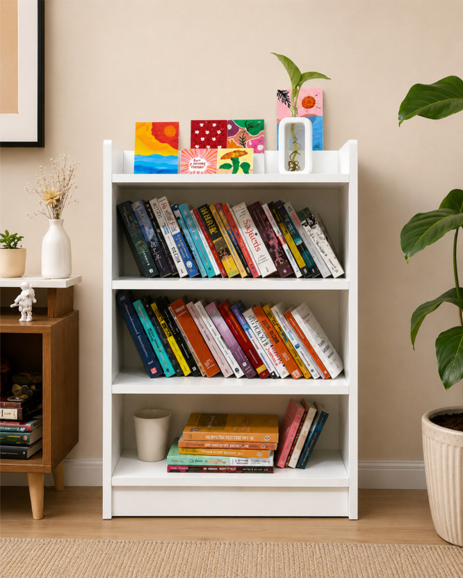 EW Bookshelf with 4 Shelves Multipurpose Storage Rack for Books & Accessories Engineered Wood Open Book Shelf(Finish Color - White, DIY(Do-It-Yourself))