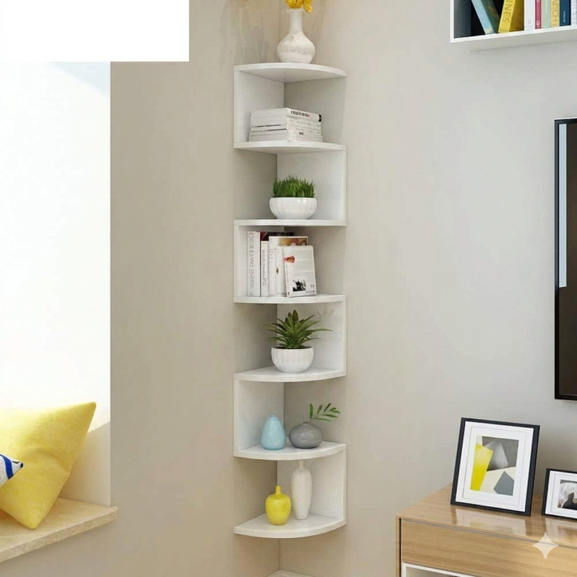Mark Wood Wall Mount Corner 7 Tier Engineered Wood Display Unit(Finish Color - White, DIY(Do-It-Yourself))
