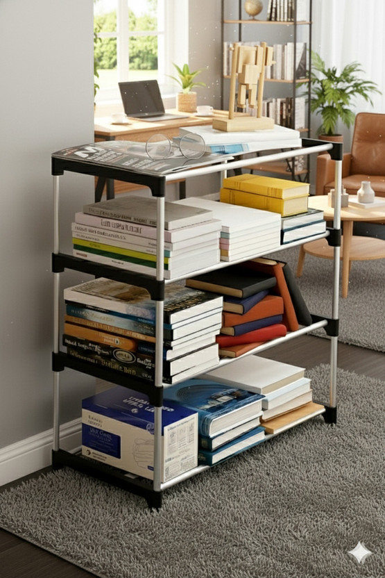 thos Multipurpose Storage Rack 4 Row Plastic Open Book Shelf(Finish Color - black, DIY(Do-It-Yourself))