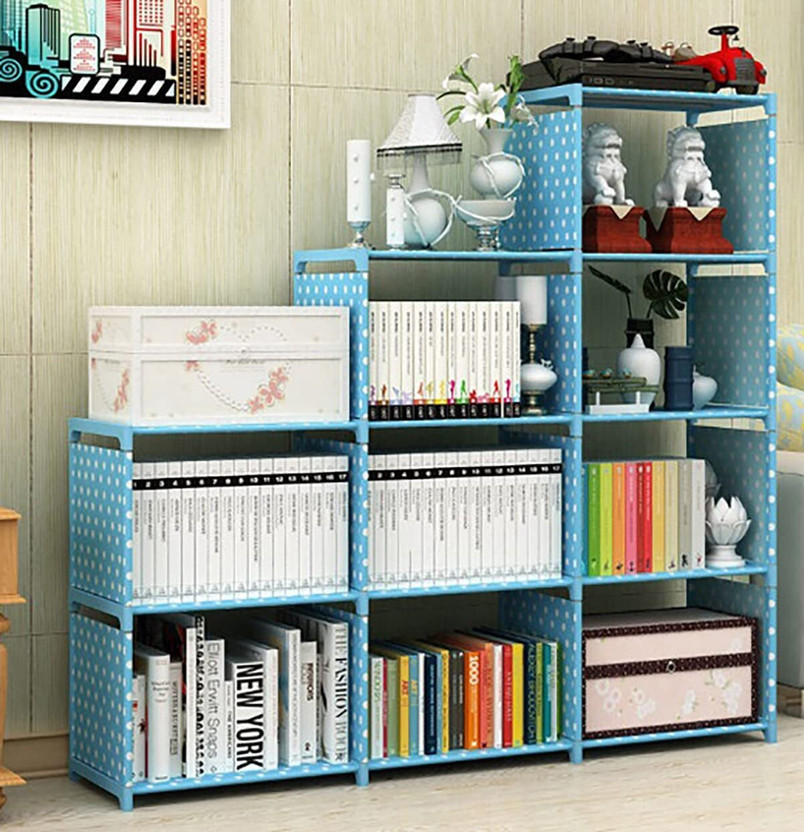 Egnito Non Woven 9 Shelf Book Organizer Showcase rack for home Plastic Open Book Shelf(Finish Color - BLUE, DIY(Do-It-Yourself))