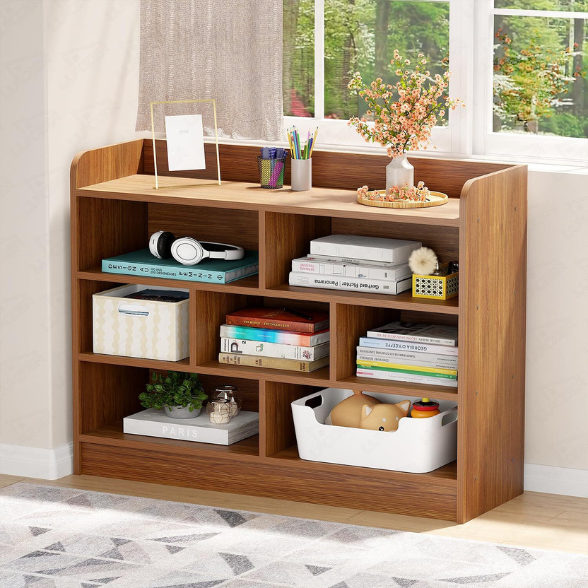 LUKZER Multipurpose 7-Section Storage Rack with 4 Shelves Bookcase Unit (MR-008) Engineered Wood Open Book Shelf(Finish Color - Oak Brown, DIY(Do-It-Yourself))