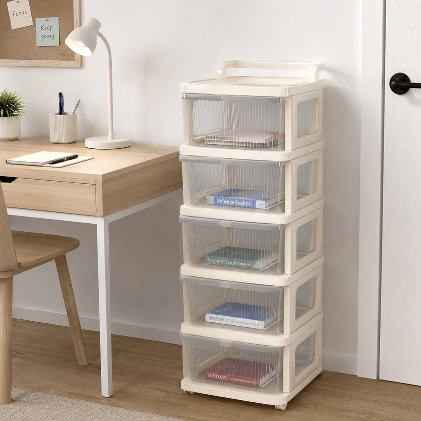AK10ZONE 5 LAYER Foldable Transparent Plastic Book Shelf Storage Cabinet Plastic Semi-Open Book Shelf(Finish Color - CLEAR, DIY(Do-It-Yourself))