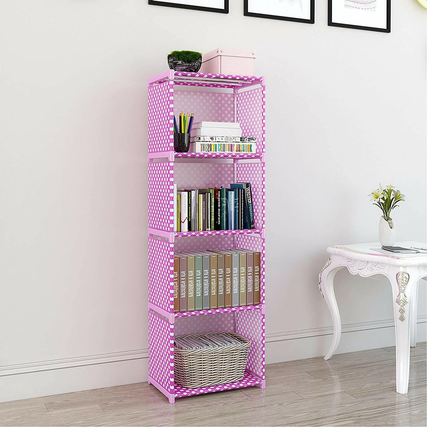 Storia Metal Study Room, Book Multipurpose Rack Stand Shelf Pink- 4-shelve Organizer Metal Open Book Shelf(Finish Color - Pink, DIY(Do-It-Yourself))