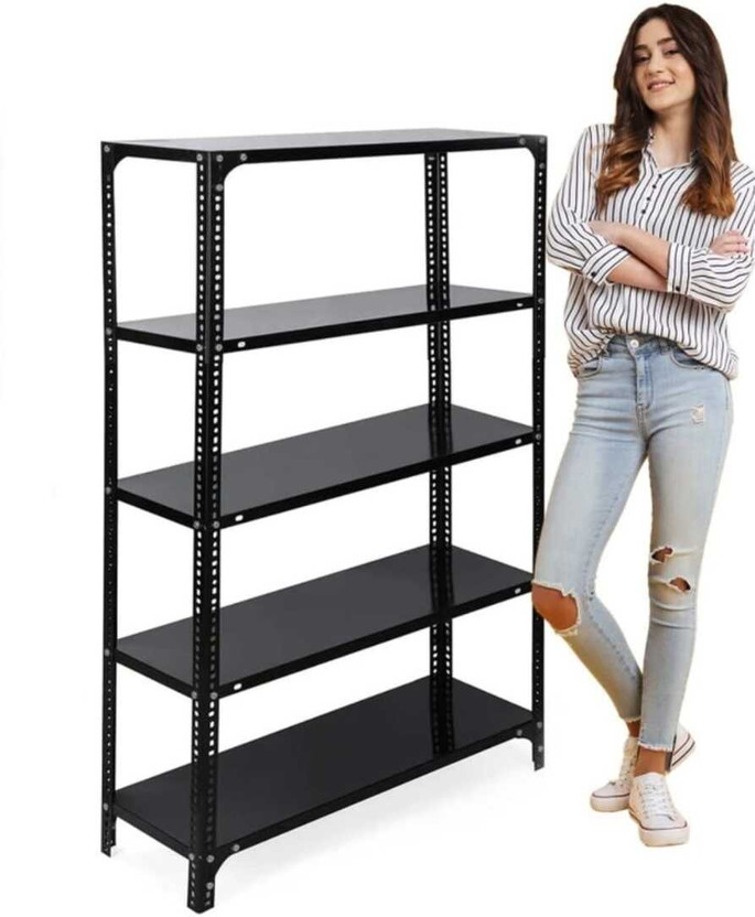 Flipkart SmartBuy Slotted Angle Sheet 5 Shelves Storage Dimension 12"X35"X60" Luggage Rack Metal Open Book Shelf(Finish Color - GLOSSY, DIY(Do-It-Yourself))
