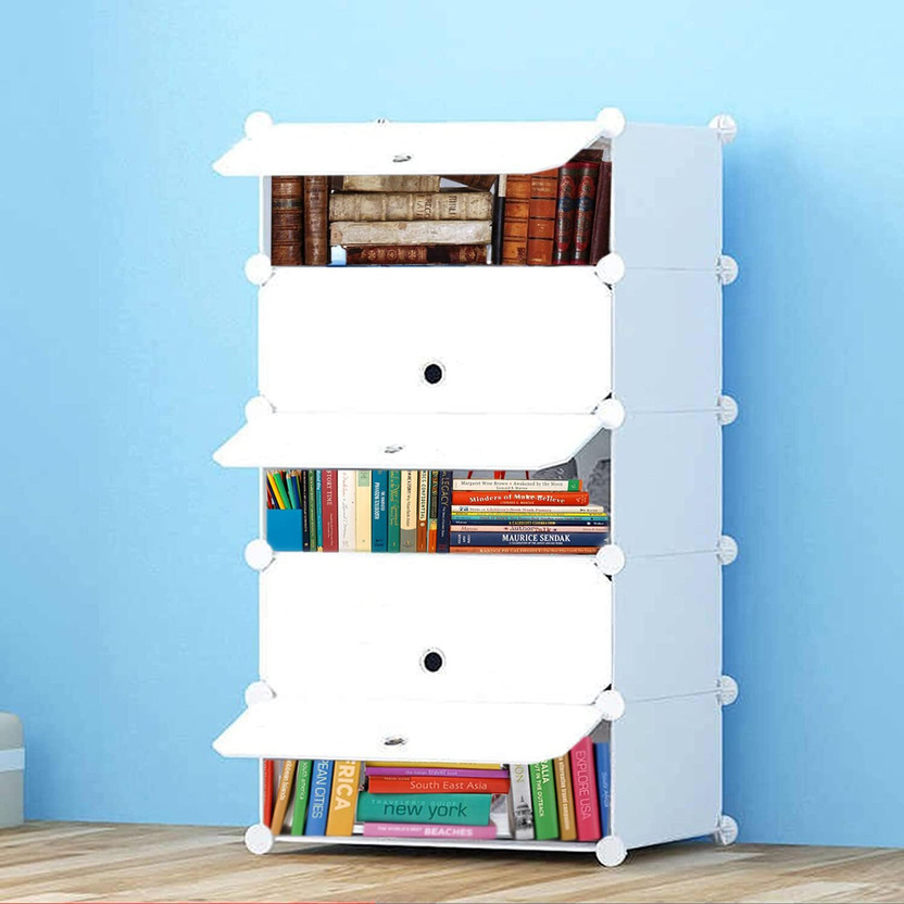 Lacossi Plastic Metal 12 Shelf Book Organizer Metal Open Book Shelf(Finish Color - 5- layer -Plan-White- Pink, DIY(Do-It-Yourself))