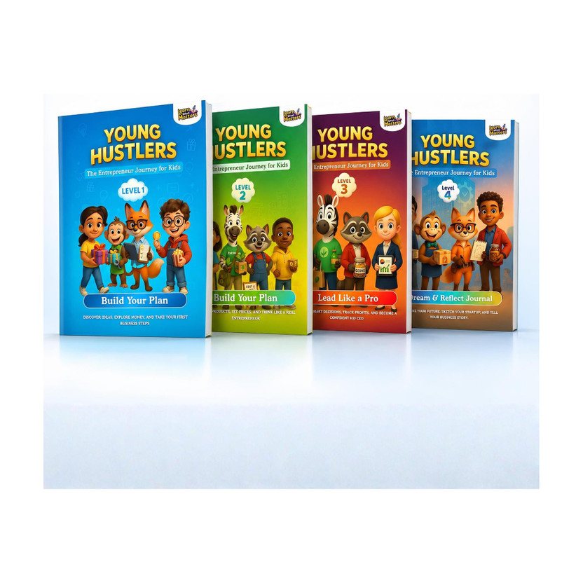 Young Hustlers Complete Set Level 1-4 | Kids Financial Literacy & Entrepreneurship Workbooks for Ages 6-14 | Money Management, Business Skills | 4 Activity Books Bundle (Young Hustlers Series)  - Young Hustlers Kids Entrepreneurship & Financial Literacy Workbook Set(Children’s Books, Aarush Kumar)