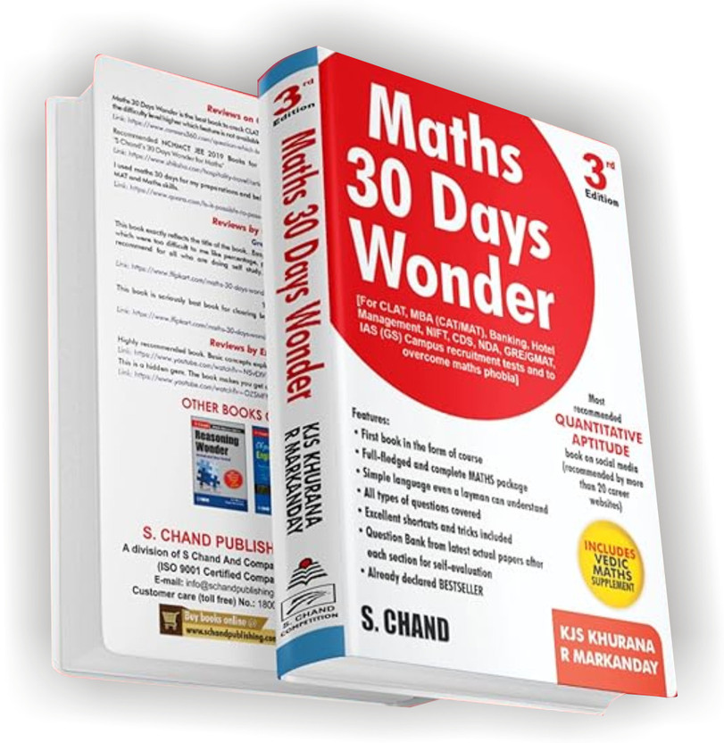 Maths Maths 30 Days Wonder (3rd Edition) for CLAT, MBA CAT MAT, Banking, CDS, NDA, GRE GMAT, Management & Other Competitive Exams | Quantitative Aptitude | Vedic Math | Short Tricks | Question Bank - 2025(Paperback, KJS Khurana, Rajeev Markanday) - Flipkart Deal