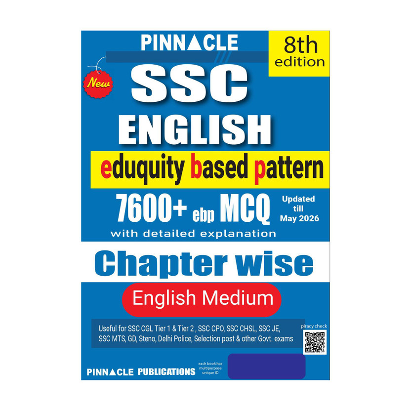 SSC English 7600+ ebp MCQs book | 8th Edition | Updated Till May 2026 | English Medium | Eduquity-Based Latest SSC Pattern | Chapterwise Detailed Practice Book for SSC CGL, CHSL, MTS, CPO, GD & Other SSC Exams(Paperback, Pinnacle Publications)