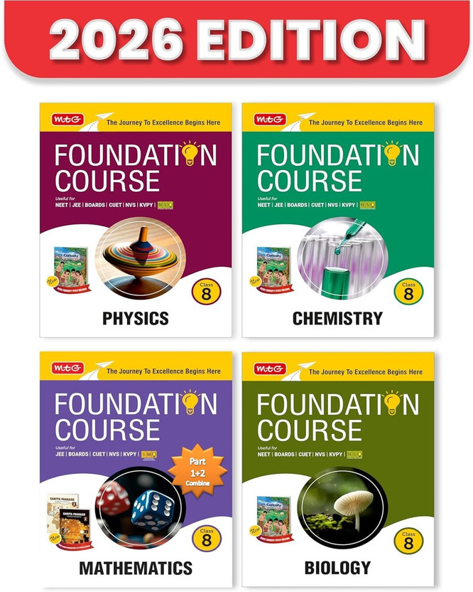 MTG Foundation Course Class 8 Physics, Chemistry, Mathematics combined (Part 1 & 2) & Biology (Set of 4 Books) For NEET, IIT-JEE, CUET & Boards Exams(English, Paperback, unknown)