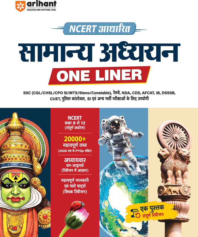 Arihant NCERT Based Samanya Adhyan (General Studies) One Liner | 20000+ Important Facts, One-Line Notes & PYQs | Complete Revision Book for SSC, Railway, NDA, CDS, AFCAT, CUET, Police & Other Competitive Exams(Paperback, Manohar Pandey , Ankur , Satish Jaiswal , Sneha, Vijay)