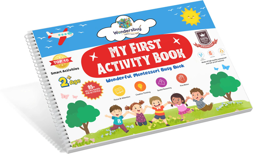 Wondersbuy - My First Busy Book for Toddlers | 10 Theme based Activity Book with 95+ Velcro Activities for Fine Motor Skills & Preschool Learning | Age 2+ Montessori Quiet Book for Toddlers  - Children's activity book(Spiral Bound, Wondersbuy)