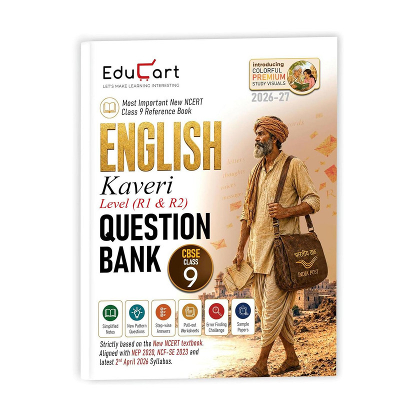 Educart CBSE Class 9 English Question Bank 2026-27 | Kaveri Level R1 & R2 | New NCERT Guide and Most Important Reference Book for 2027 (with worksheets and sample papers extra)  - Class 9 Question bank 2026-27(Paperback, Educart)