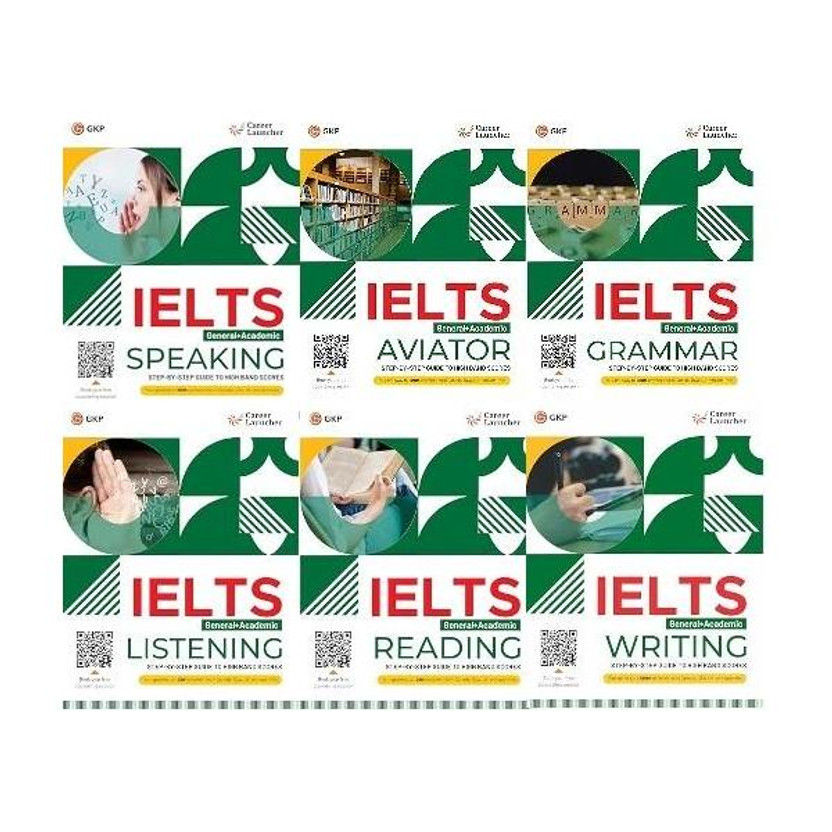 GKP IELTS 2025 Academic+ General Test Preparation Set of 6 Books by Career Launcher (Reading, Listening, Writing, Speaking, Grammar and Aviator) Latest Edition| English Books(Paperback, GK PUBLICATIONS)