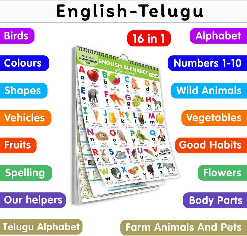 GO WOO My First ALL IN ONE SPIRAL CHART ENGLISH-TELUGU : 16 Topics | Gift Set For Kids(Multicolor)