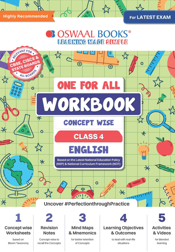 Oswaal One for All Workbook with Practice Worksheets Class 4 � English | As per NEP & NCF (NCERT) | Useful for CBSE & ICSE | Build Strong Reading, Grammar & Communication Skills(English, Paperback, unknown)
