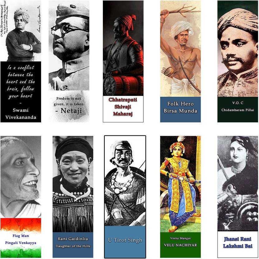 Cardzz 20 Unique Bookmarks Indian Freedom Fighters Printed Paper