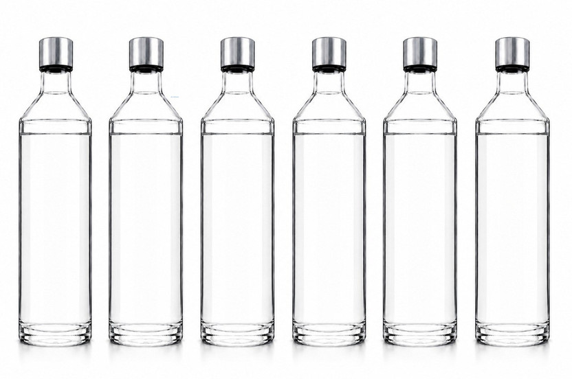 d global Food Grade 750ML Narrow mouth Round Glass Water Bottle-6aac 750 ml Glass Bottle(Pack of 6, Clear, Steel/Chrome)