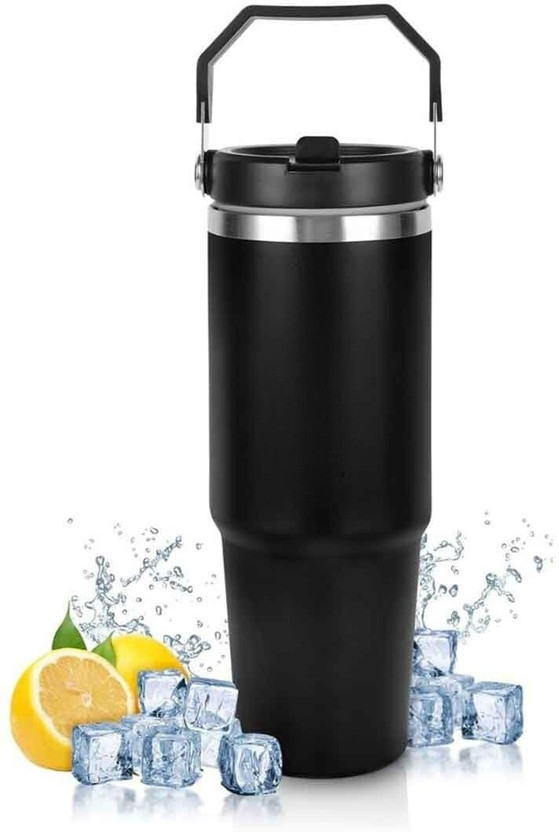 papita Stainless Steel Tumbler Hot and Cold with Straw, Double Insulated Cup 900 ml Steel Bottle(Pack of 1, Black)