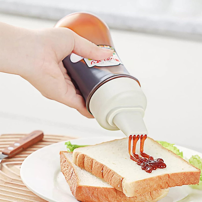 hiyan Kitchen Squeeze Bottle | Portable Sauce Bottle with Lid Five Holes 350 ml Plastic Bottle(Pack of 1, Multicolor)