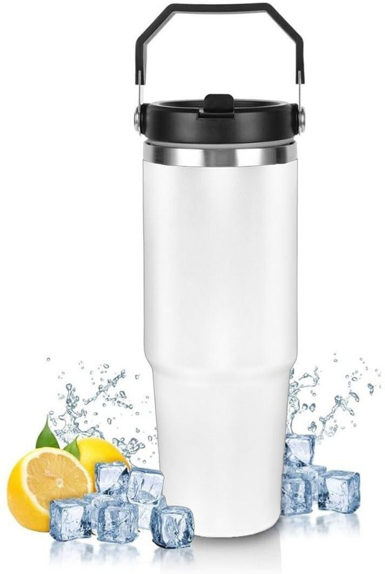 papita Stainless Steel Tumbler Hot and Cold with Straw, Double Insulated Cup 900 ml Steel Shaker(Pack of 1, White)