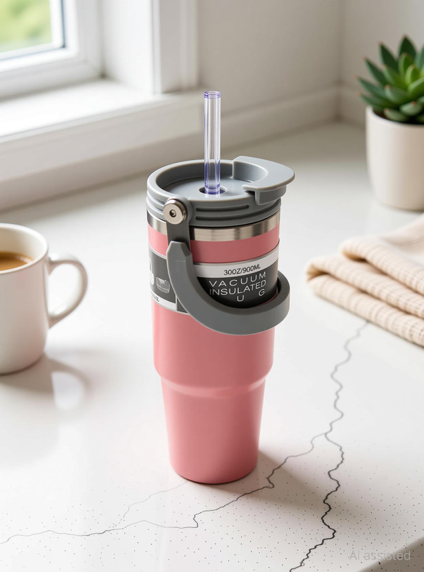 AANZIA Stainless Steel Tumbler Hot and Cold with Straw, Double Insulated Cup 900 ml Steel Bottle(Pack of 1, Pink)