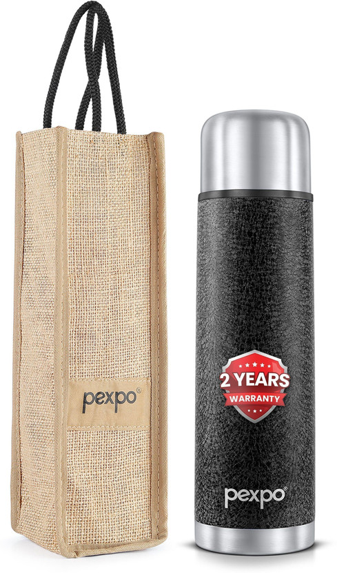 Go24 Stainless Steel Water Bottle 1 ltr ISI Certified Hot&Cold with Jute Bag Flamingo 1000 ml Steel Flask(Pack of 1, Black)