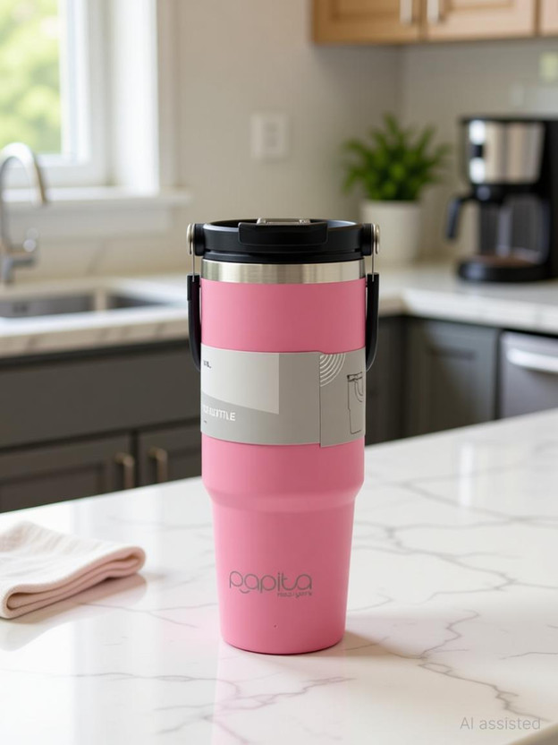 AANZIA Tumbler Handle Straw Stainless Steel Insulated Water Bottle Leak Proof Coffee 900 ml Steel Bottle(Pack of 1, Pink)