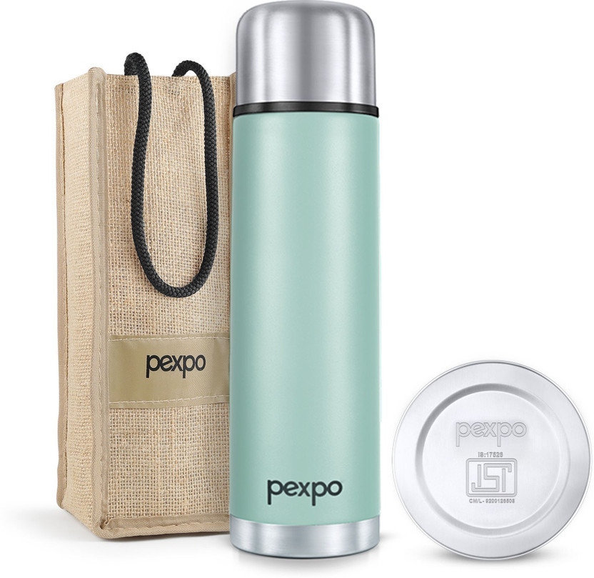 Go24 Stainless Steel Water Bottle 1 ltr ISI Certified Hot&Cold with Jute Bag Flamingo 1000 ml Steel Flask(Pack of 1, Green)
