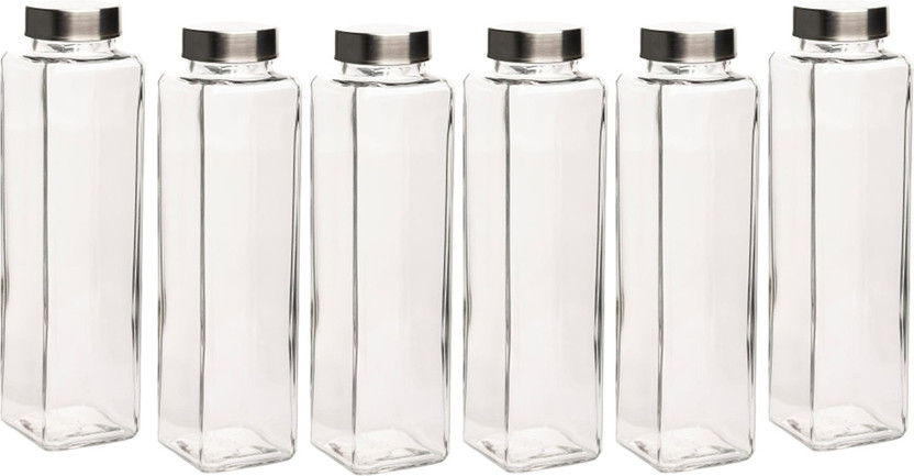 AAMU MOON Glass Beverage, Juice, Infused Water Bottles For Restaurant | Mocktail Bottles 750 ml Glass Bottle(Pack of 6, Clear)