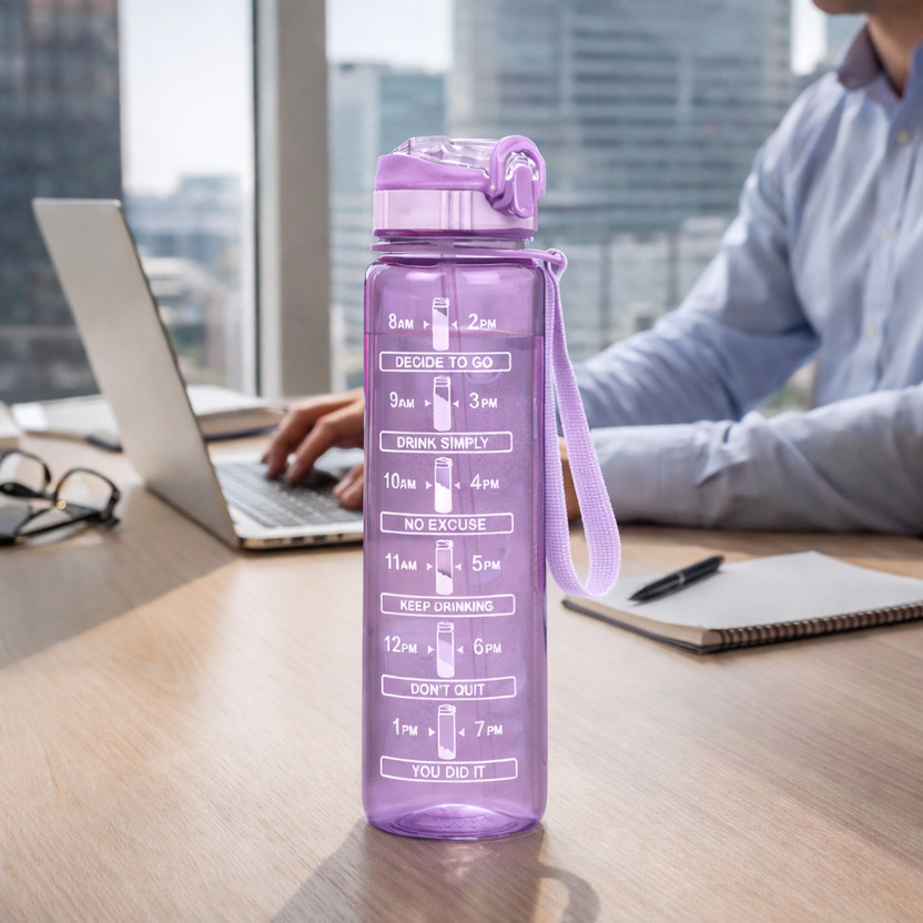 BELLERBIRD Motivational bottle 1000ML PRUPAL 1000 ml Plastic Bottle(Pack of 1, Purple)
