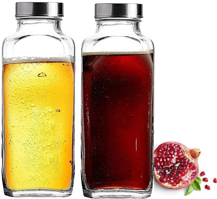 PERIZONE Piramal Glass water bottle ,Drinking Fridge Bottle with Stainless Steel Lid 1000 ml Glass Bottle(Pack of 2, Clear)