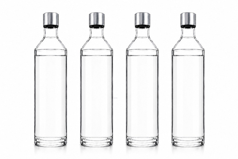 d global Food Grade 750ML Narrow mouth Round Glass Water Bottle 4 Pcsair 750 ml Glass Bottle(Pack of 4, Clear, Steel/Chrome)
