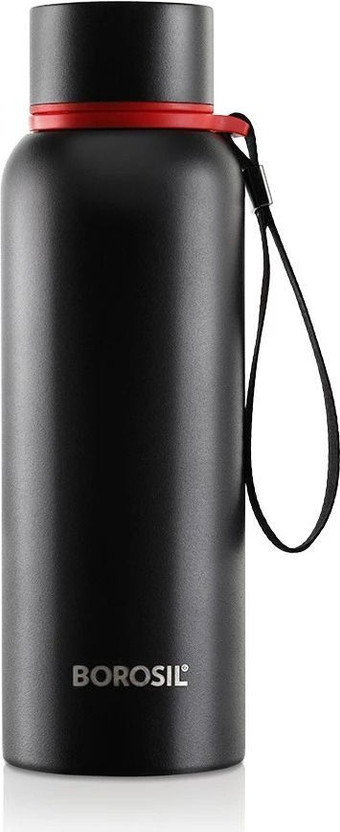 BOROSIL Trek Vacuum Insulated Water Bottle, 20 Hours Hot & 24 Hours Cold 700 ml Steel Flask(Pack of 1, Black)