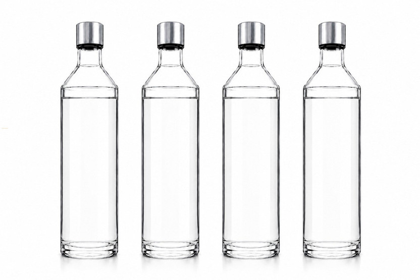 d global Food Grade 750ML Narrow mouth Round Glass Water Bottle 4 Pcsaba 750 ml Glass Bottle(Pack of 4, Clear, Steel/Chrome)