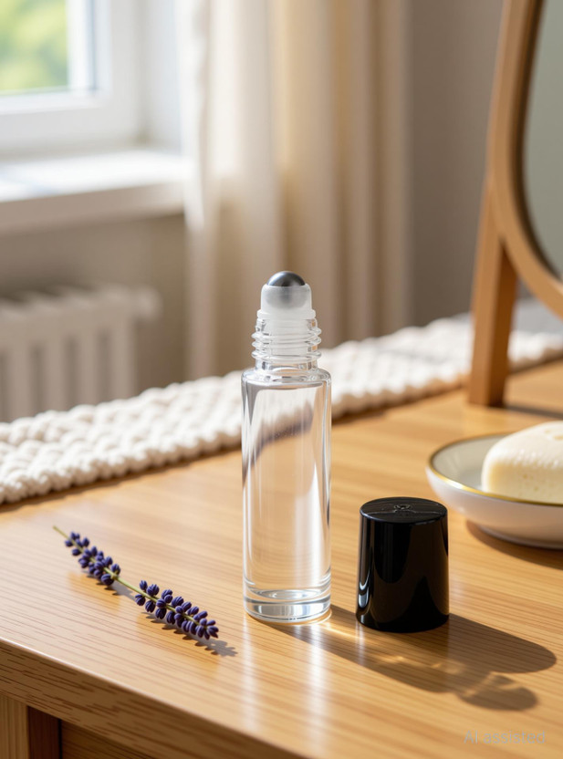 nsb herbals Empty Clear Glass Roll On Bottles for Essential Oil, Perfume, Lip Balm, Aroma 10 ml Glass Bottle(Pack of 3, Clear, Black)