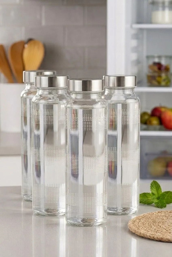 SDSGlass 750ML Water Bottle Clear 750 ml Glass Bottle(Pack of 4, Clear)
