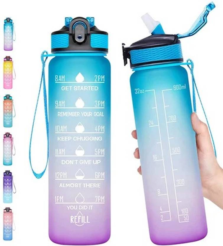 Crowd Clicks® Motivational Water Bottle with Straw & Time Marker Pack