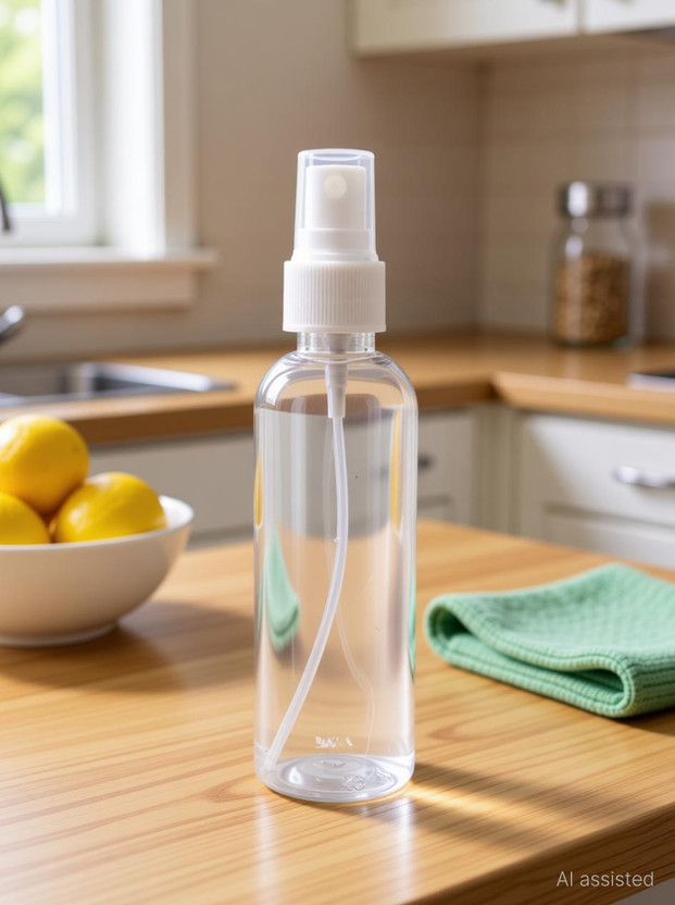 nsb herbals Transparent Plastic Empty Refillable Reusable Fine Mist Spray Bottle with Dust Cap 100 ml PET Spray Bottle(Pack of 3, Clear, White)