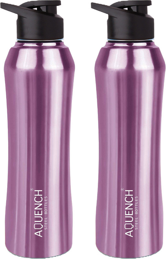 AQUENCH Single Wall Stainless Steel Fridge/Gym/Home/Office Water Bottle Sipper Cap 1000 ml Steel Sipper(Pack of 2, Purple)