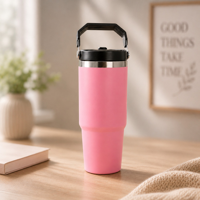 AANZIA Tumbler Handle Straw Stainless Steel Insulated Water Bottle Leak Proof Coffee 900 ml Steel Sipper(Pack of 1, Pink)