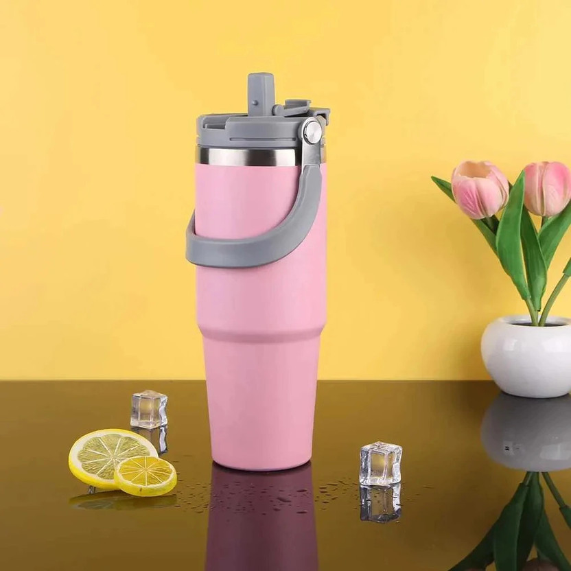 papita Stainless Steel Tumbler Hot and Cold with Straw, Double Insulated Cup 900 ml Steel Bottle(Pack of 1, Pink)