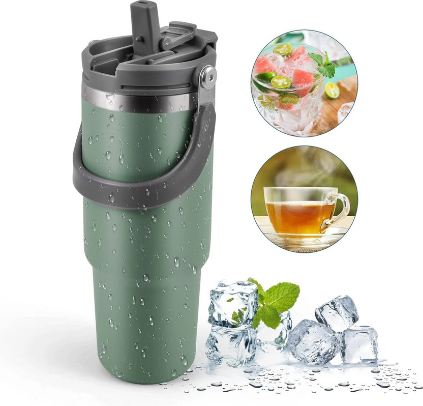 papita Stainless Steel Tumbler Hot and Cold with Straw, Double Insulated Cup 900 ml Steel Bottle(Pack of 1, Light Green)