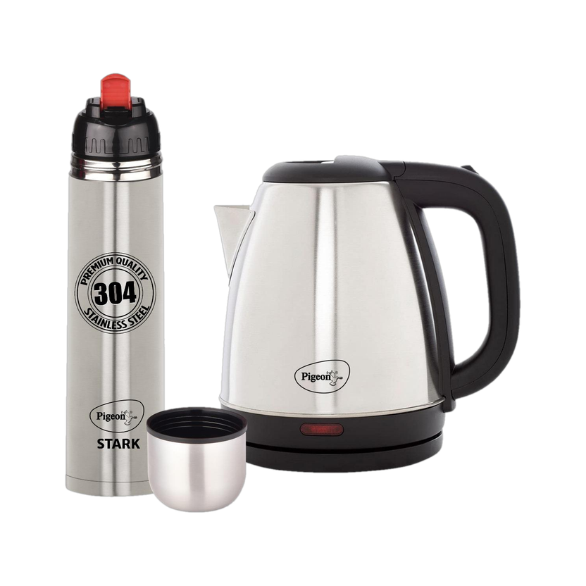 Pigeon 1.5 L Kettle With 1000 ml Stark Flask 1000 ml Stainless Steel Flask(Pack of 2, Silver)