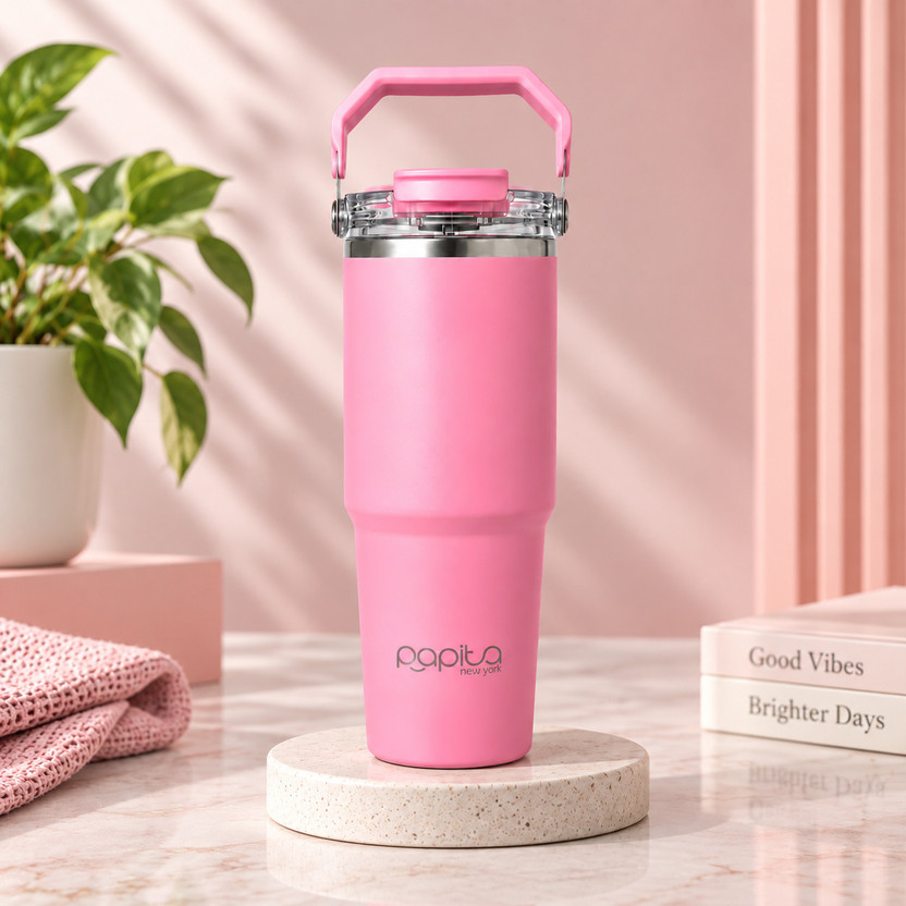 AANZIA Stainless Steel Tumbler Hot and Cold with Straw, Double Insulated Cup 900 ml Steel Bottle(Pack of 1, Pink)