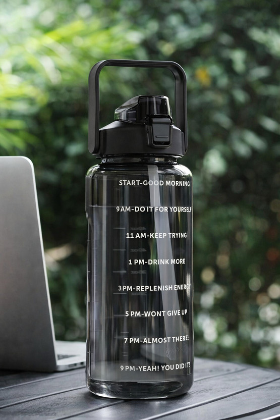 BELLERBIRD Motivational bottle 2000ml Black 2000 ml Plastic Bottle(Pack of 1, Black)