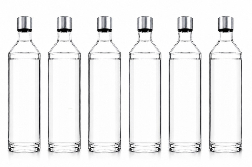 d global Food Grade 750ML Narrow mouth Round Glass Water Bottle-6akq 750 ml Glass Bottle(Pack of 6, Clear, Steel/Chrome)