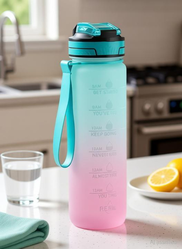 FOLELLO 1L Tritan Water Bottle with Motivational Time Marker 1000 ml Plastic Bottle(Pack of 1, Pink)