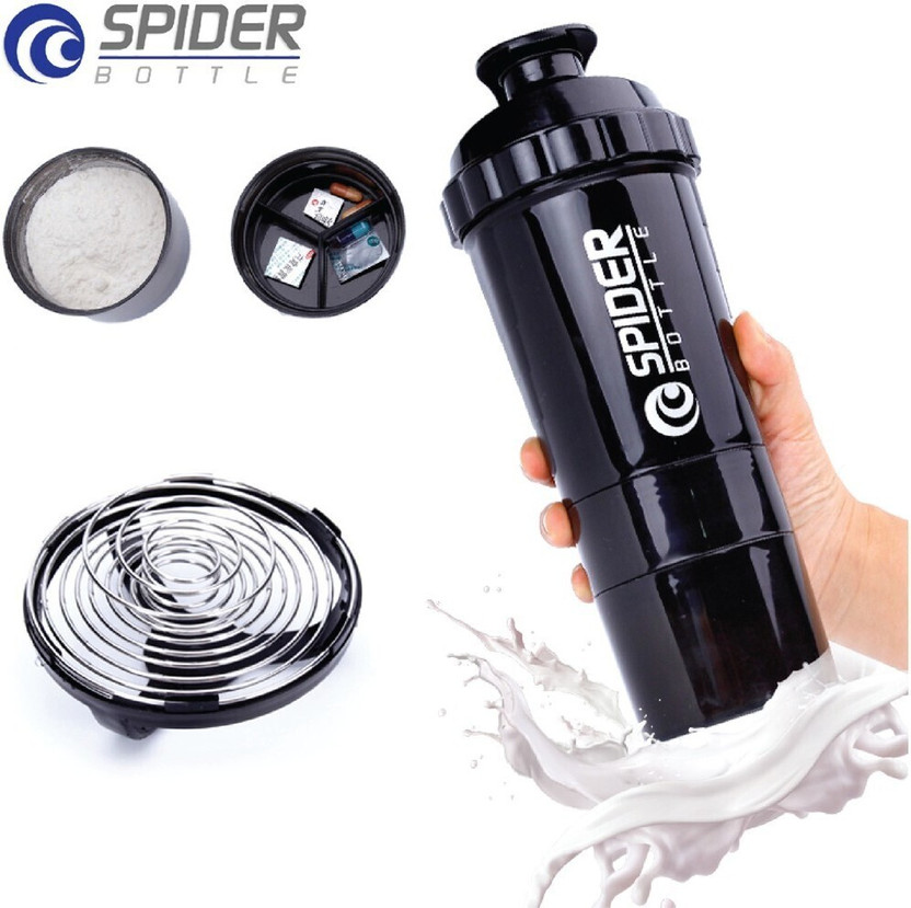 CXDU SPIDER SHAKER BOTTLE 3 COMPARTMENT PROTIEN GYM BOTTLE MULTICOLOR 500 ml Plastic, Tritan Shaker(Pack of 1, Multicolor)