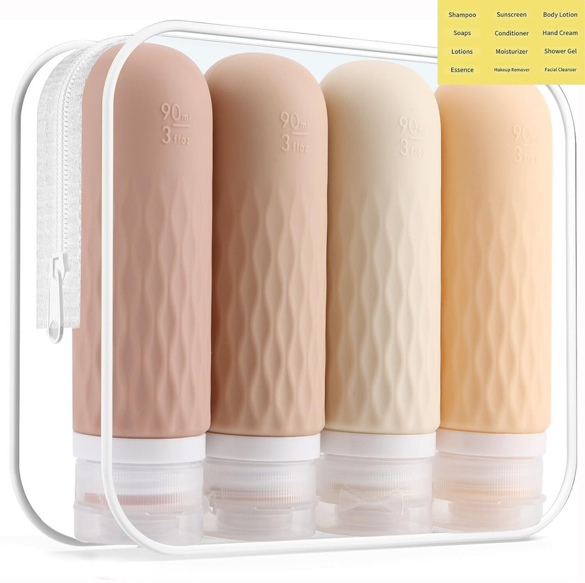 Voroly Travel Size Bottles for Toiletries,Tsa Approved 3oz Portable Bottles 4 Pack Travel Toiletry Kit(Pink)