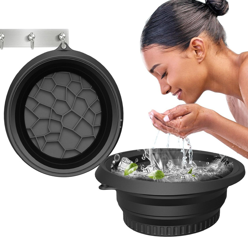HM EVOTEK Silicone Massage Bowl Portable Silicone Ice Bowl – Foldable, Built-in Tray for Facial & Spa Therapy(Pack of 1, Black)